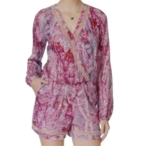 Jessica Simpson | Mauve & Pink Embroidered Bohemian Print Romper Size XS - Picture 1 of 6